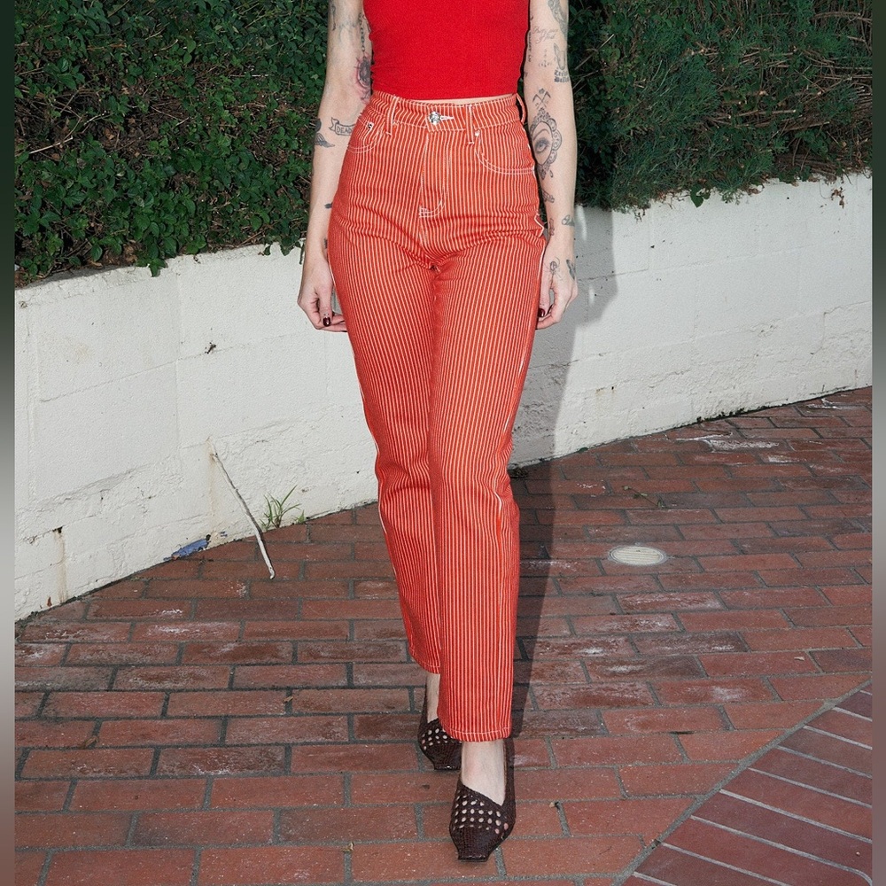 “SMALL” Fashion Brand Company Red Railroad Striped Denim